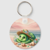 Heerlijke schildpad Basking op het strand Sleutelhanger (Achterkant)