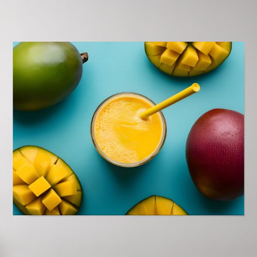 Heerlijke verse mango smoothie op witte achtergron poster (Voorkant)