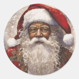 Heerlijke zwarte Kerstman: spreidende vreugde Ronde Sticker