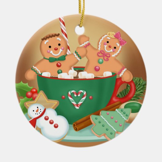Heet cacao en Gingerbrood Keramisch Ornament (Voorkant)