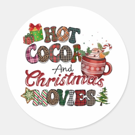 Heet cacao en kerstfilms ronde sticker (Voorkant)