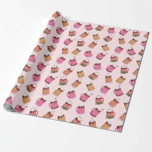 Heet Cacao en koffie Kerst Wrapping Papier (Uitgerold)