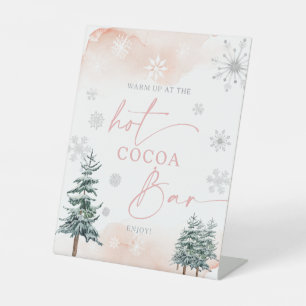 Heet cacaobalk-bord, doorsnee winterwonderland reclamebord met voetstuk