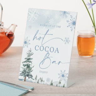 Heet cacaobalk, winterwonderland baby shower reclamebord met voetstuk