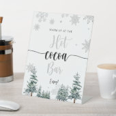 Heet cacaobalk, zilverwinterteken reclamebord met voetstuk (Insitu)
