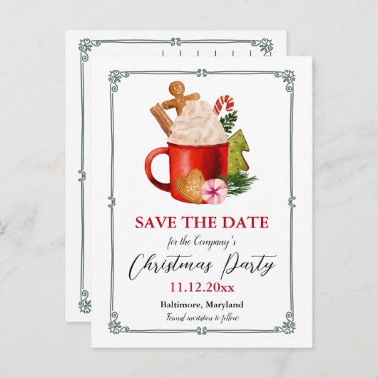 Heet cacaofestief | Kerstpartij sparen de datum Aankondigingskaart (Voorkant / Achterkant)