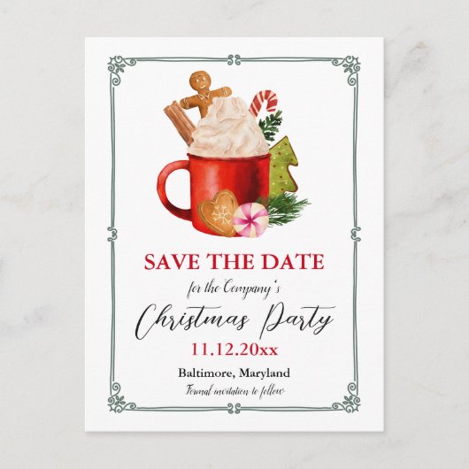 Heet cacaofestief | Kerstpartij sparen de datum Aankondigingskaart (Voorkant)