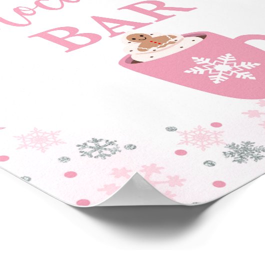 Heet Chocolade Bar Winter Roze Sneeuwvlokken Teken Poster (Hoek)