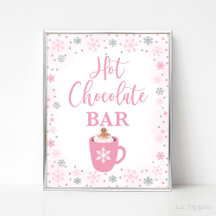 Heet Chocolade Bar Winter Roze Sneeuwvlokken Teken