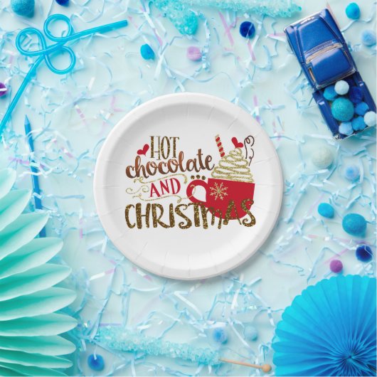 Heet chocolade en kerstfeestmaal glitter Sparkle Papieren Bordje (Feest)