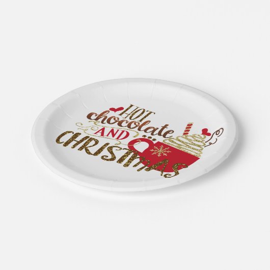 Heet chocolade en kerstfeestmaal glitter Sparkle Papieren Bordje (Gekanteld)