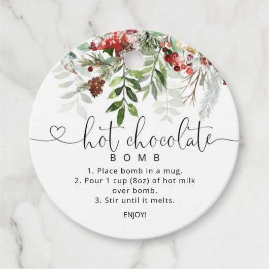 Heet chocoladebom label. Evergreen hot cacaobom Bedankjes Labels (Voorkant)