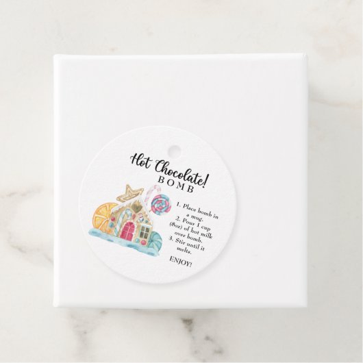 Heet chocoladebom label. Winterhete cacaombom Bedankjes Labels (In situ)