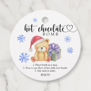 Heet chocoladebom label. Winterhete cacaombom Bedankjes Labels