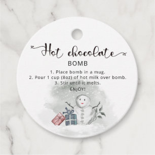 Heet chocoladebom label. Winterhete cacaombom Favo Bedankjes Labels