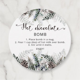 Heet chocoladebom label. Winterhete cacaombom Favo Bedankjes Labels