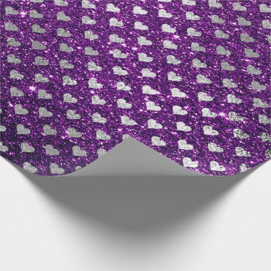 Heet Confetti Silver Grey Glitter Paars Plum Cadeaupapier (Hoek)