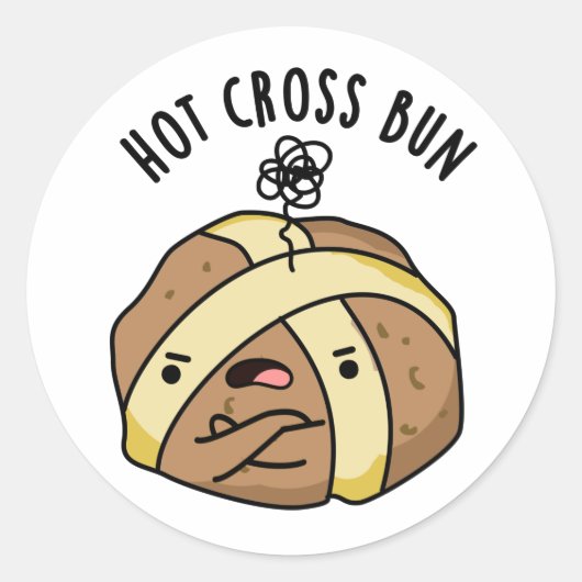 Heet Cross Bun Grappig Eten Pun Ronde Sticker (Voorkant)