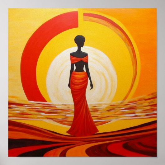 Heet geel sinaasappel rood afrikaanse vrouw kunst poster (Voorkant)
