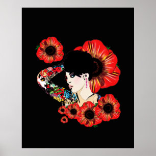 Heet getatoeëerde meisje KUNST DOOR LeahG Klaproos Poster