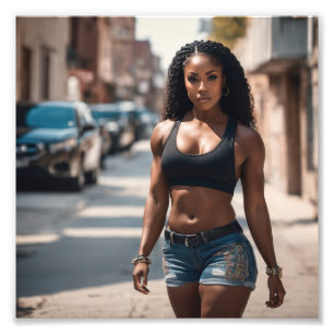 Heet Ghetto Meisje In Denim Shorts Walking Streets Foto Afdruk