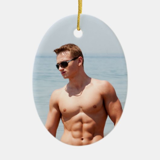 Heet Guy Bloed Borst Musculair Abs Beach Zelden Keramisch Ornament (Voorkant)