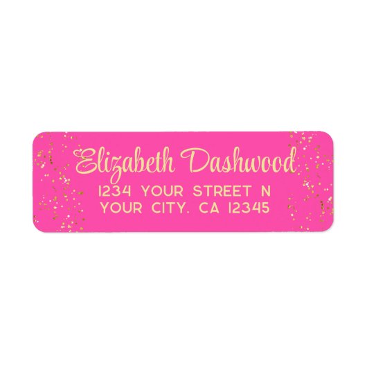 Heet helder roze nepgoud glitters moderne meisjesa etiket (Voorkant)