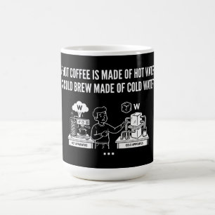 Heet koffie koude brouw water Grappige vraag Koffiemok