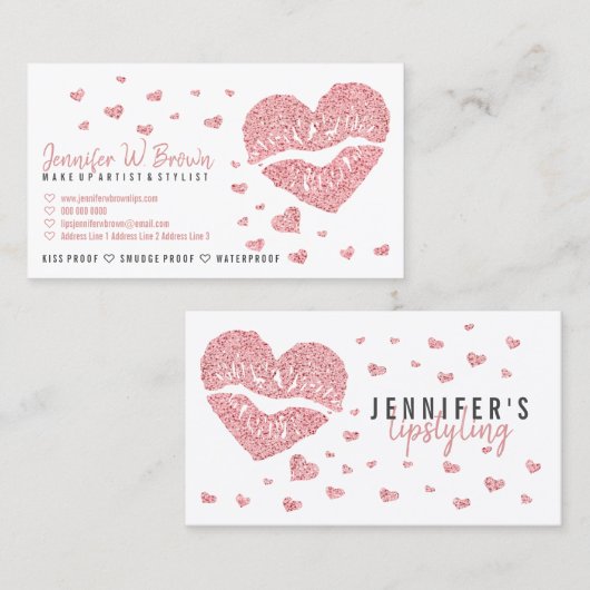 Heet Lips Roos Gold Glitter Glansy Lipstick Visitekaartje (Voorkant / Achterkant)