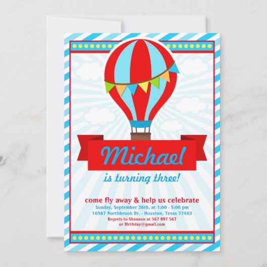 Heet luchtballon - Aankondiging van een feest (Voorkant)