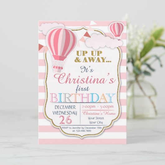 Heet luchtballon - Aankondiging van een feest (Staand voorkant)