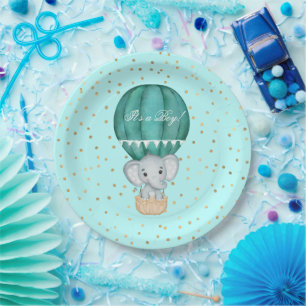 Heet luchtballon Baby Elephant Shower Papieren Bordje