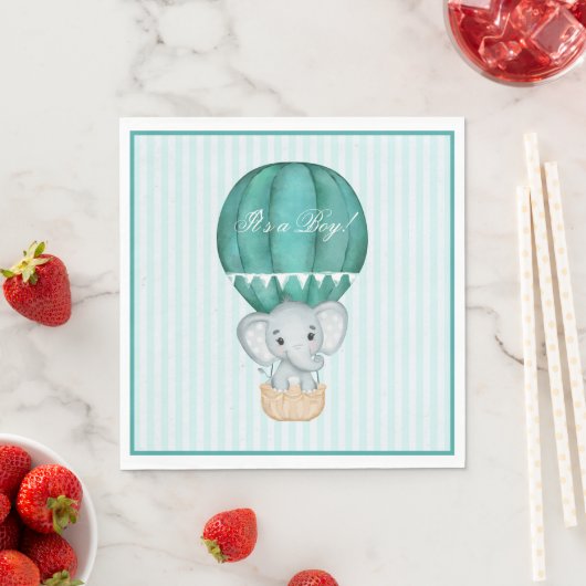 Heet luchtballon baby jongen olifant baby shower servet (Insitu)