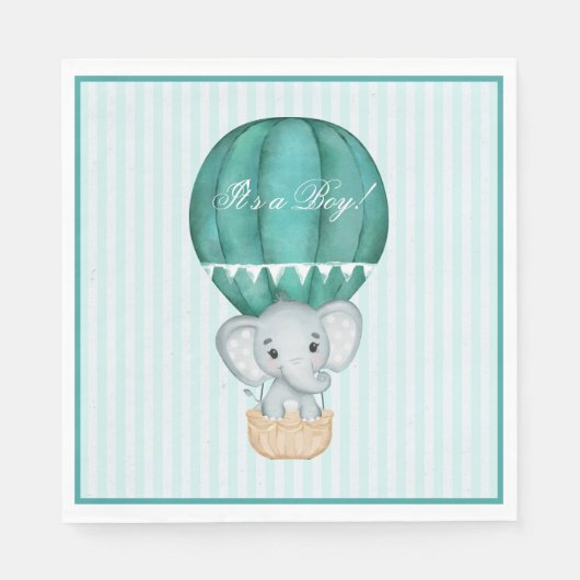 Heet luchtballon baby jongen olifant baby shower servet (Voorkant)
