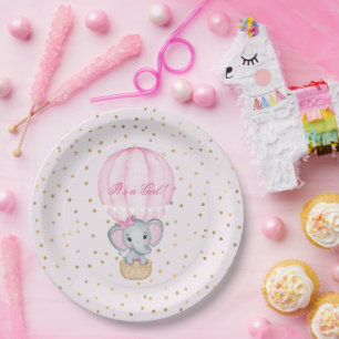 Heet Luchtballon Baby Olifant Meisje Baby Shower  Papieren Bordje