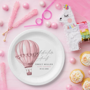 Heet Luchtballon Baby Shower Roze Meisje Avontuur Papieren Bordje