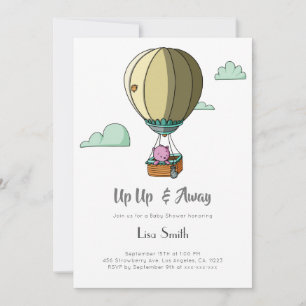 Heet Luchtballon Beer Meisje Roze Baby Shower Kaart