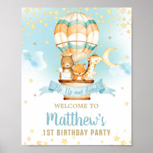 Heet luchtballon Birthday Cute Animals Welkom Poster