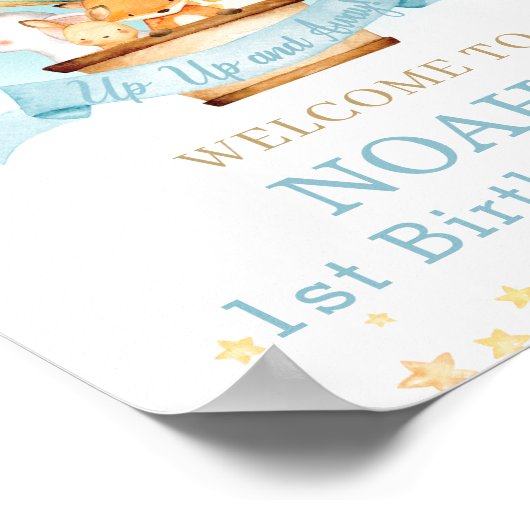 Heet luchtballon Birthday Oerwoud Animals Welkom Poster (Hoek)