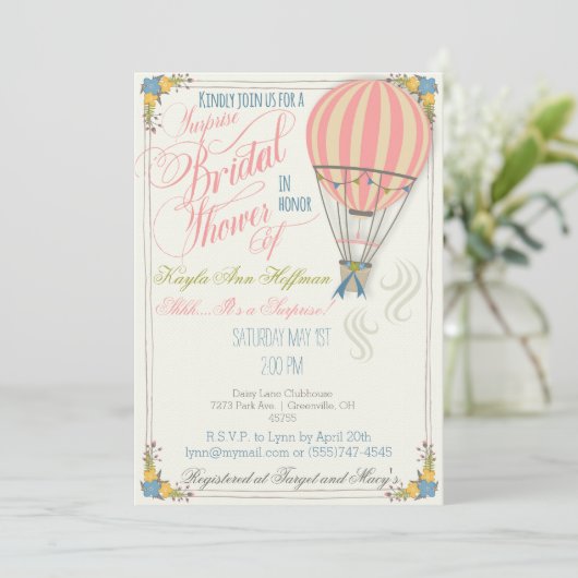 Heet luchtballon Bridal Shower Invitation. Kaart (Staand voorkant)