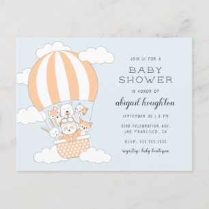 Heet luchtballon Dierlijk geacht Baby shower Uitnodiging Briefkaart