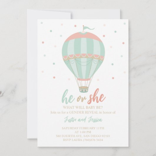 Heet luchtballon Geslacht uitnodiging (Voorkant)