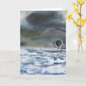 Heet luchtballon in winterblauwe hemel verloren st kaart (Gele Bloem)