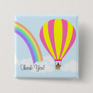 Heet Luchtballon Knop - Lichtblauwe Achtergrond Vierkante Button 5,1 Cm