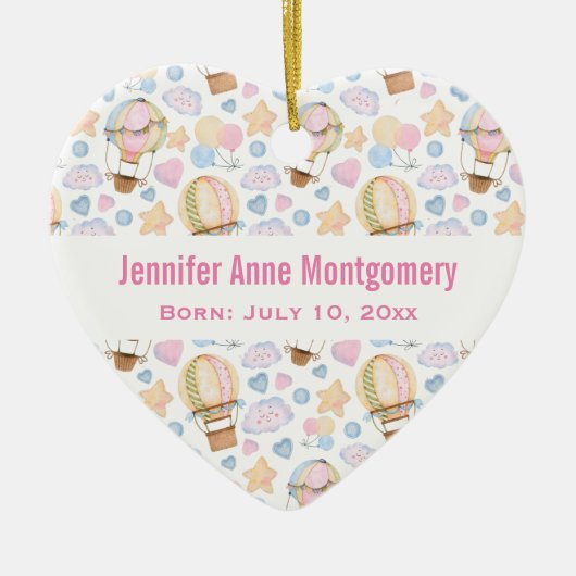 Heet luchtballon Kute Waterverf Pattern Baby Birth Keramisch Ornament (Voorkant)