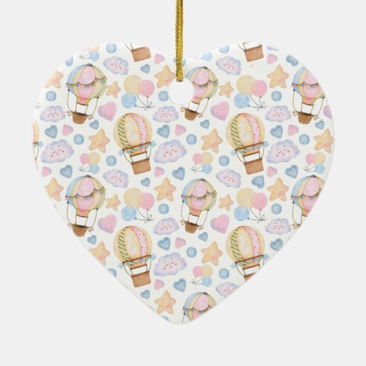Heet luchtballon Kute Waterverf Pattern Baby Birth Keramisch Ornament (Achterkant)