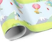 Heet luchtballon op pastelblauwe achtergrond. cadeaupapier (Rol Hoek)