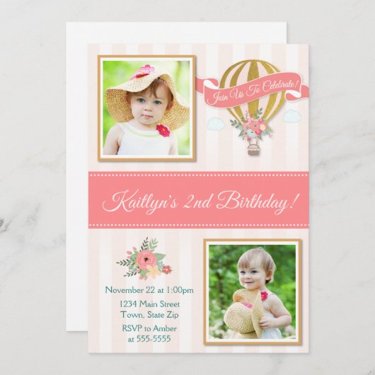 Heet luchtballon, uitnodiging op zaterdag, omhoog (Voorkant / Achterkant)