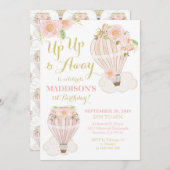 Heet luchtballonkoningsmeisje, 1e verjaardag kaart (Voorkant / Achterkant)