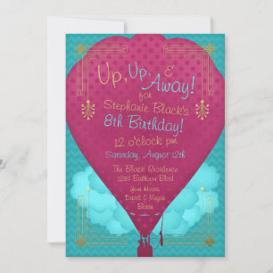 Heet luchtballonmeisje Birthday Party Invite Kaart